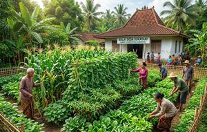 Kebun Sayur dengan Sistem Tumpang Sari/ Ide Kebun Sayur di Halaman Balai Desa yang Produktif (Sumber: gemini.com)