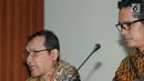 Wakil Pimpinan KPK, Saut Situmorang didampinggi Juru bicara KPK, Febri Diansyah menanggapi putusan Mahkamah Agung (MA) terkait vonis bebas mantan Ketua BPPN Syafruddin Arsyad Tumenggung yang sebelumnya dihukum 15 tahun di Gedung KPK, Jakarta, Selasa (9/7/2019). (merdeka.com/Dwi Narwoko)