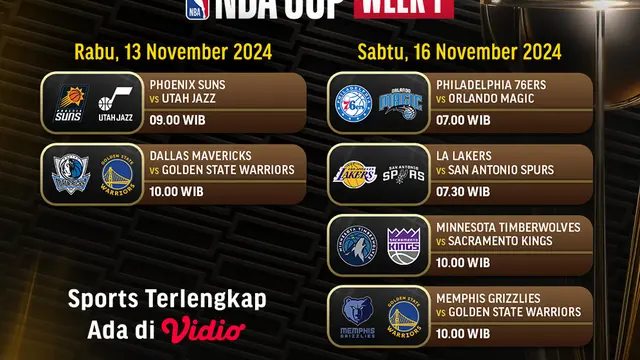 Jadwal NBA Cup Season 2024/25 Week 1 di Vidio