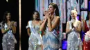 Diana Silva yang mewakili negara bagian Distrito Capital bereaksi saat dinobatkan sebagai pemenang kontes kecantikan tahunan Miss Venezuela di Caracas, Venezuela, Kamis (17/11/2022). (AP Photo/Matias Delacroix)
