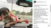 Sebuah rekaman video seorang bayi lucu dan menggemaskan menjadi viral di dunia maya. Hal ini setelah akun @polantasindonesia mengunggahnya ke media sosial Instagram. (instagram.com/polantasindonesia/)