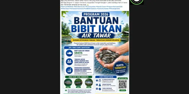 Cek Fakta: Tidak Benar Link Pendaftaran Bantuan Bibit Ikan Nila dan Lele Gratis 2026