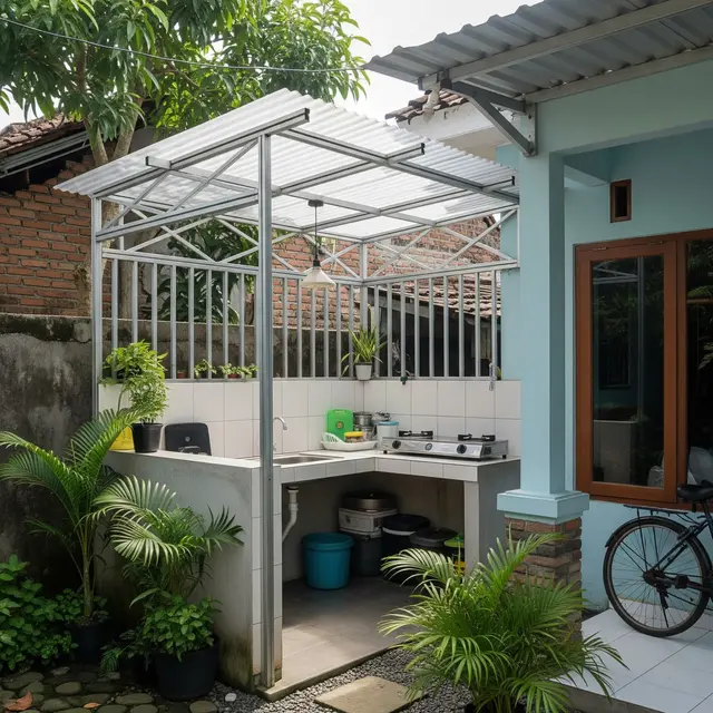 9 Desain Dapur Kecil Baja Ringan di Sudut Belakang Rumah, Fungsional dan Estetis