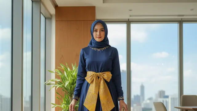 Model Gamis Kebaya dengan Obi untuk Acara Kantor