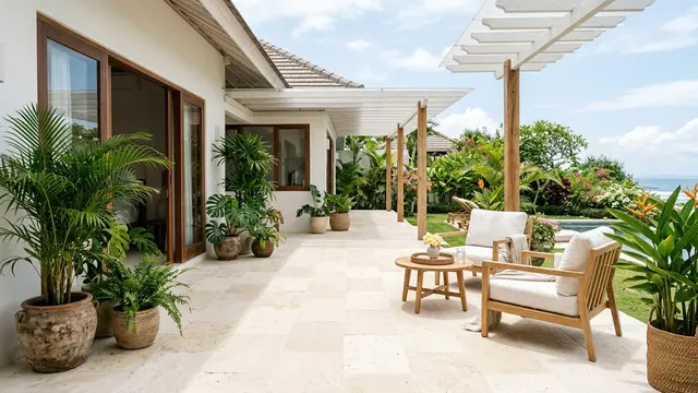 Desain Teras Rumah dengan Lantai Batu Alam Minimalis yang Elegan dan Sejuk
