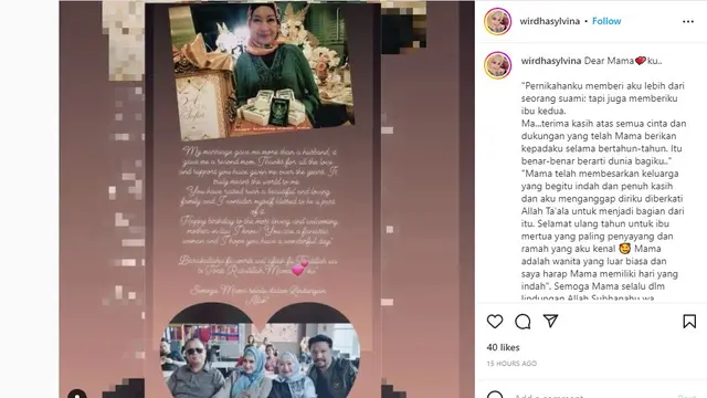 Ucapan ulang tahun Neng Wirdha kepada ibu mertuanya (https://www.instagram.com/p/Ckj7VYYJckG/?igshid=YmMyMTA2M2Y%3D)