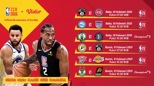 Jadwal NBA 2020/2021 pekan kedelapan di Vidio