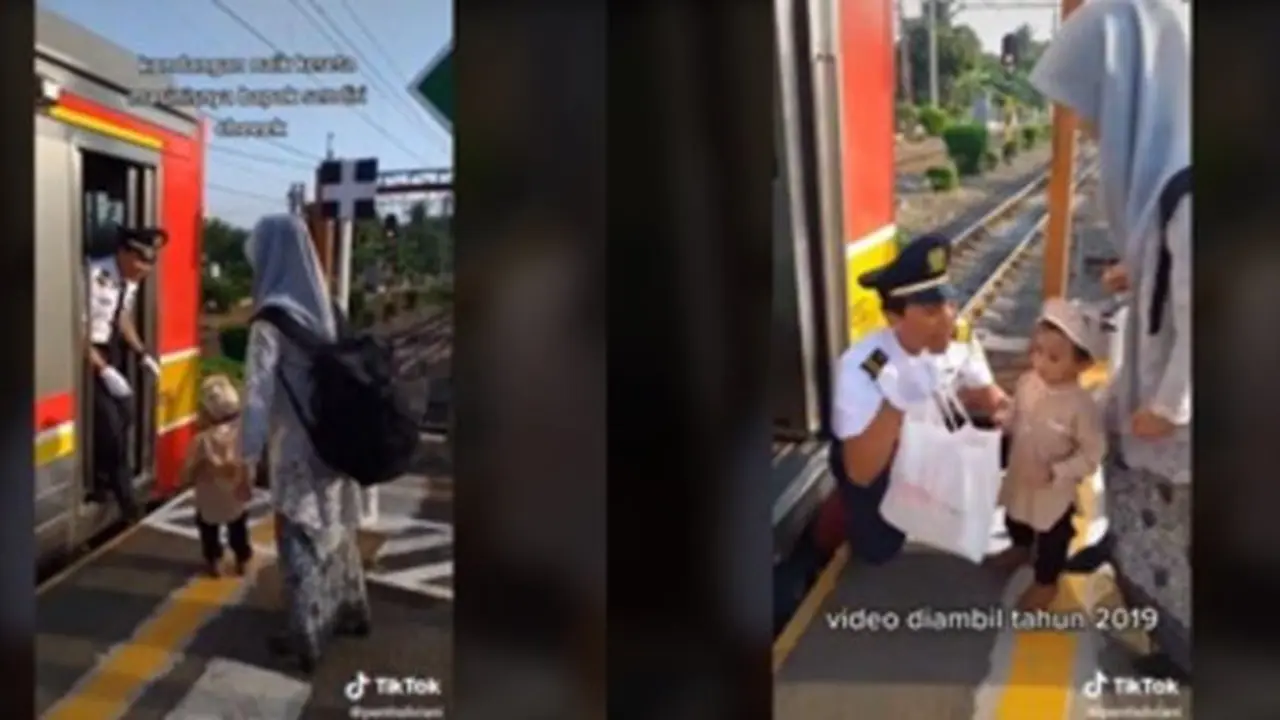 Viral Suami Jemput Istri dan Anak Kondangan Pakai KRL, Curi Perhatian