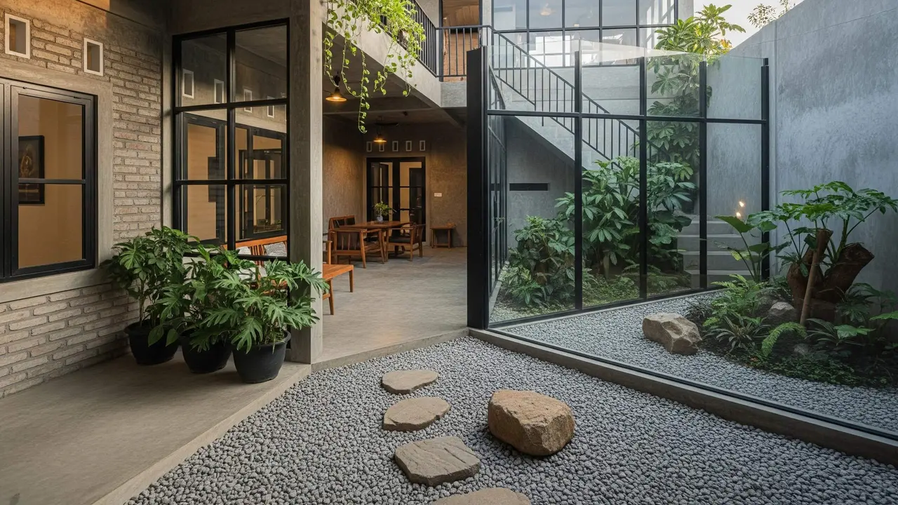 desain rumah desa dengan sentuhan industrial sederhana