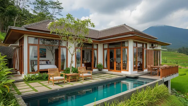 Model Rumah Tropis di Lereng Gunung/ Ilustrasi AI