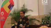 Presiden Joko Widodo memberi sambutan saat promosi Asian Games 2018 di Istana Negara, Jakarta, Selasa (5/6). Jokowi mengatakan sebentar lagi kita akan mempunyai perhelatan besar Asian Games yang ke-18. (Liputan6.com/Angga Yuniar)