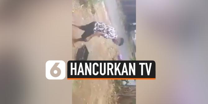 VIDEO: Muak dengan Berita Corona, Pria Ngamuk Hancurkan TV