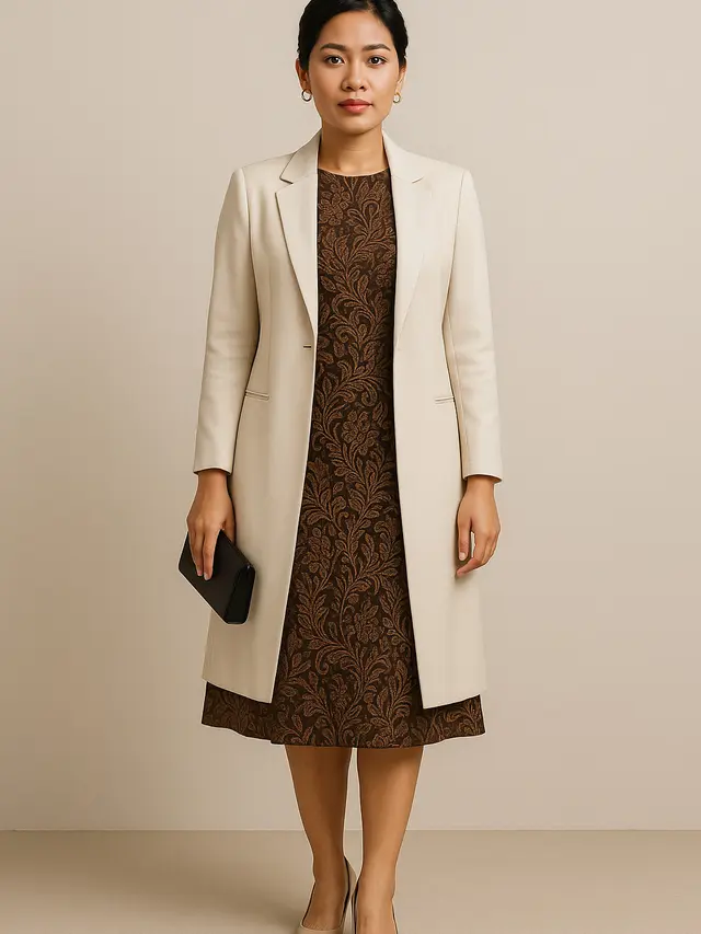 Model Dress Batik Brokat dengan Blazer Panjang Semi Formal (Foto: ChatGPT)
