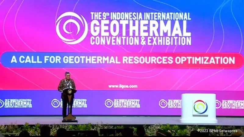 Direktur Jenderal Energi Baru Terbarukan dan Konservasi Energi (EBTKE) Kementerian ESDM Yudo Dwianda Priaadi dalam 9th Indonesia International Geothermal Convention & Exhibition (IIGCE) 2023, di JCC Senayan, Jakarta, Selasa (20/9/2023).