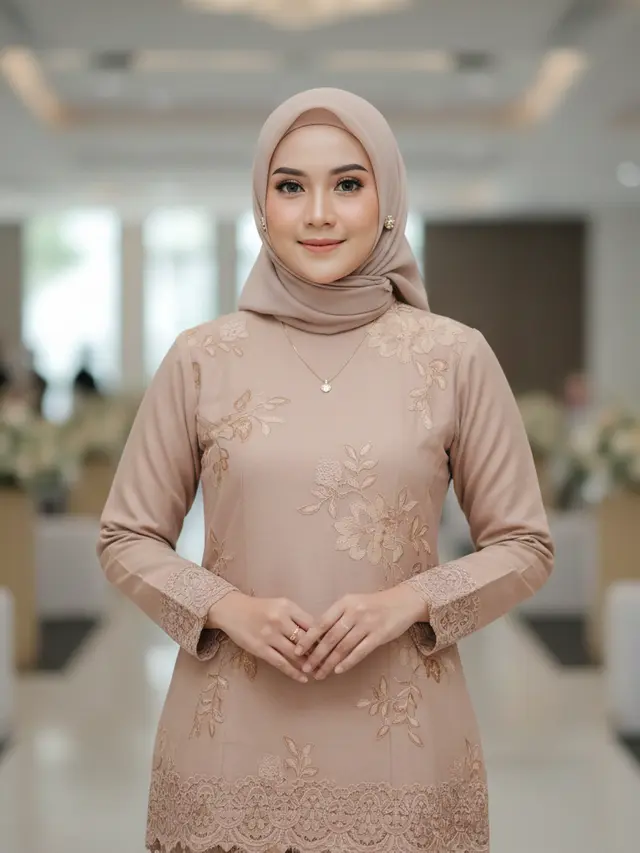 Gamis Batik Brokat Warna Netral Favorit 2026 (Foto: Gemini AI)