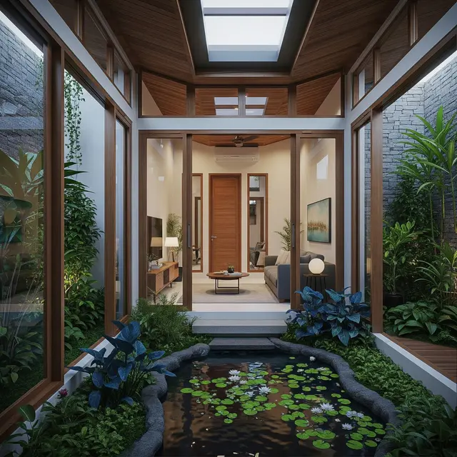 Model Rumah Kecil Tapi Luas dengan Tanaman Daun Air