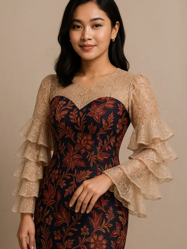 Model Batik Brokat Kombinasi Lengan Petal Terbaru 2025 (Image by ChatGPT)
