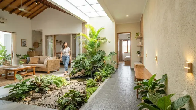 Desain Rumah 6x12 Meter Model Inner Courtyard yang Tetap Nyaman dan Terasa Luas Model Sekaligus Jalur Sirkulasi Utama