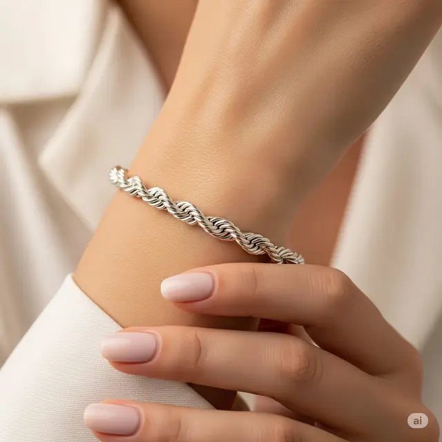 Gelang Emas Putih Model Tali (Rope Bracelet)
