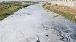Kondisi Kali Pisang Batu yang dipenuhi sampah dan busa di Desa Setia Asih, Tarumajaya, Kabupaten Bekasi, Jawa Barat, Senin (29/7/2019). Kali Pisang Batu kembali dipenuhi limbah pabrik dan sampah rumah tangga hampir sebulan terakhir. (merdeka.com/Iqbal Nugroho)