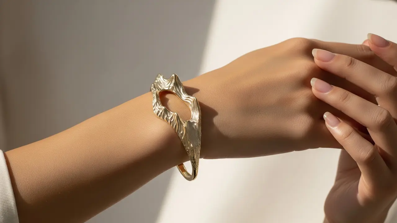 Model Gelang Emas Cuff Sculptural Desain Abstrak 2025/ Ilustrasi AI