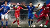 Kiri ke kanan: Kaoru Mitoma (Jepang), Calvin Verdonk (Indonesia), Chanatip Songkrasin (Thailand), dan Almoez Ali (Qatar) bakal jadi andalan timnas masing-masing pada persaingan Grup F Piala Asia 2026. (Gemini/Bola.com)