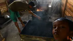 Seorang pria mengolah biji kopi robusta menggunakan alat tradisional di salah satu industri rumah tangga di Ulee Kareng, Aceh, Rabu (20/11/2019). Kopi yang diolah secara tradisional itu dijual dengan kisaran harga beragam tergantung kualitas. (CHAIDEER MAHYUDDIN/AFP)