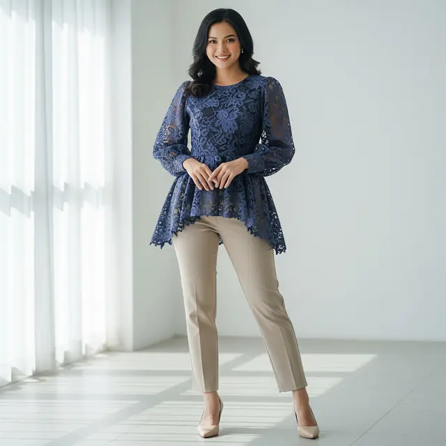 9 Model Atasan Brokat Peplum untuk Samarkan Perut, Tampil Anggun dan Percaya Diri