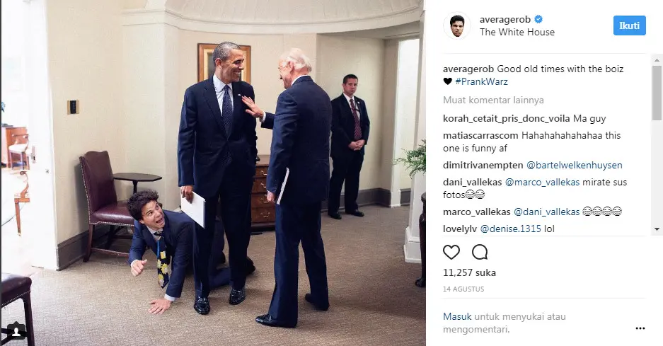 Hampir diinjak oleh Presiden Barack Obama (Sumber: Instagram @averagerob)