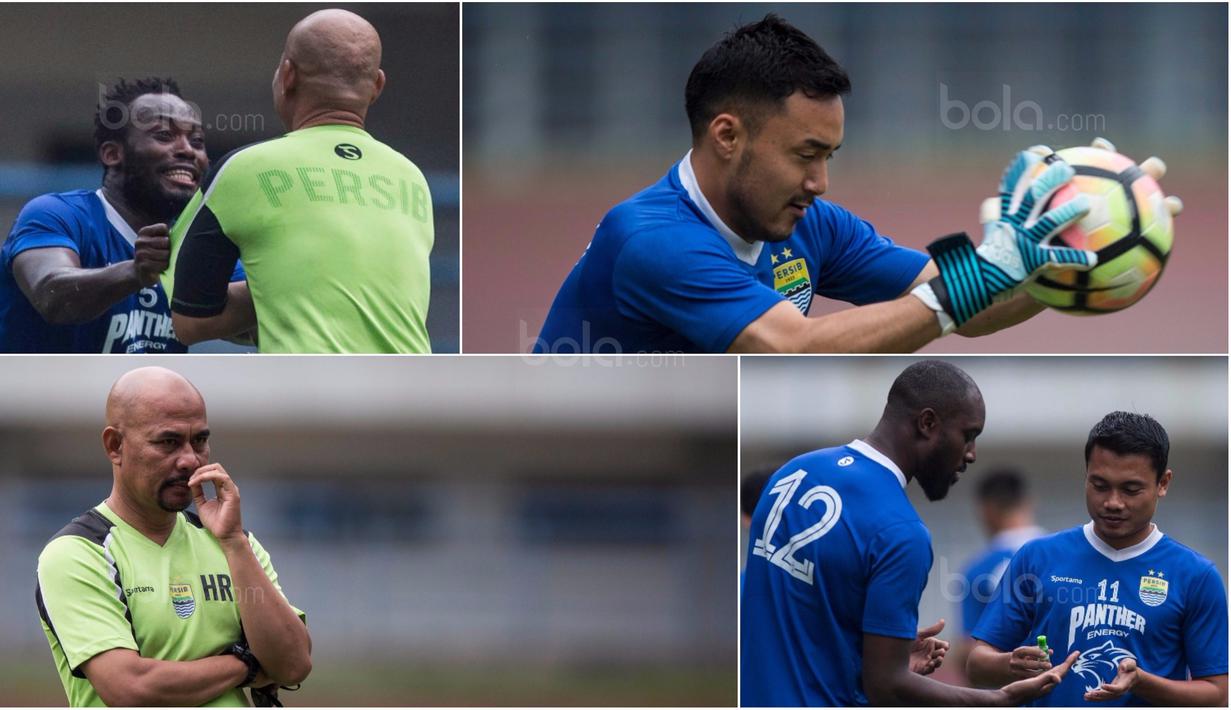 Berikut ini empat momen lucu yang terjadi saat latihan Persib Bandung jelang laga Liga 1 Indonesia 2017 melawan Persija Jakarta. (Bola.com/Vitalis Yogi Trisna)