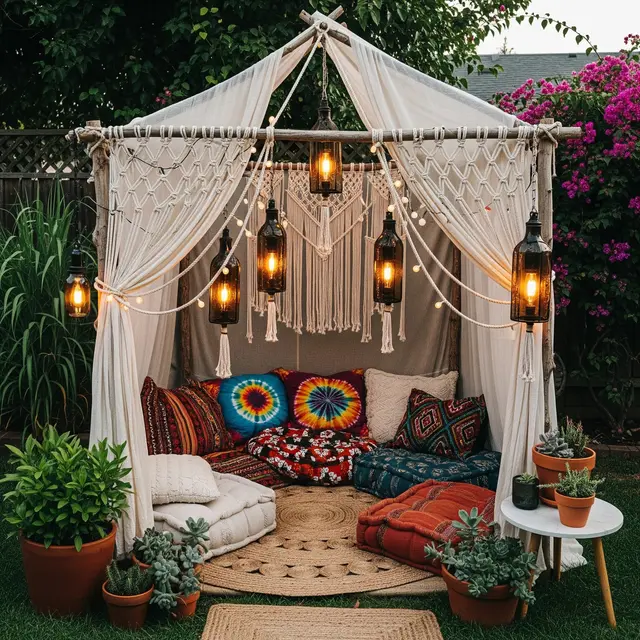 Desain Halaman Belakang Rumah Kecil dengan Gazebo Mini (Image by Gemini)