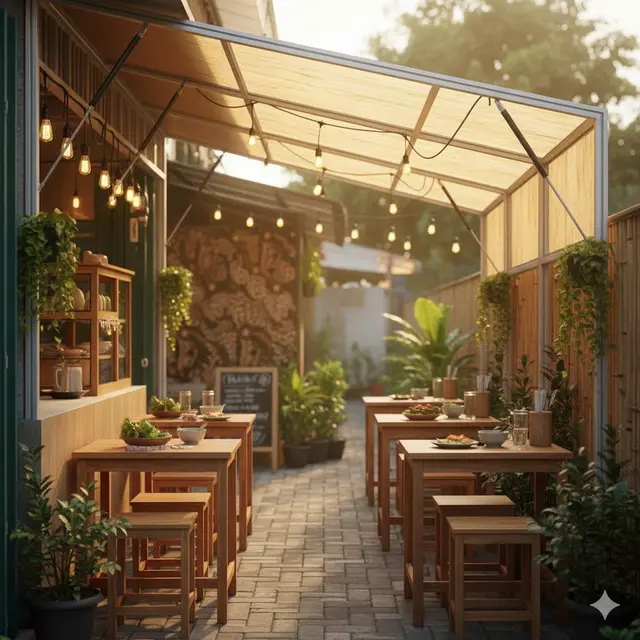 Desain Warung Makan Outdoor Lahan Sempit