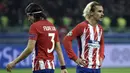 Atletico Madrid tersingkir dari Liga Champions 2017/2018 dan harus turun kasta ke Liga Europa. Beruntungnya, Mereka mampu menjuarai Liga Malam Jumat tersebut dan nyaris meraih double winners di musim tersebut, usai menjadi runner up di Liga Spanyol. (AFP/Tofik Babayev)