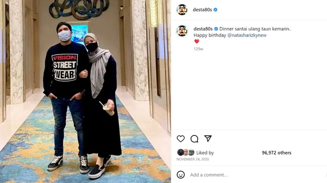 Momen indah kebersamaan Natasha Rizky dan Desta. (Foto: Instagram/desta80s)