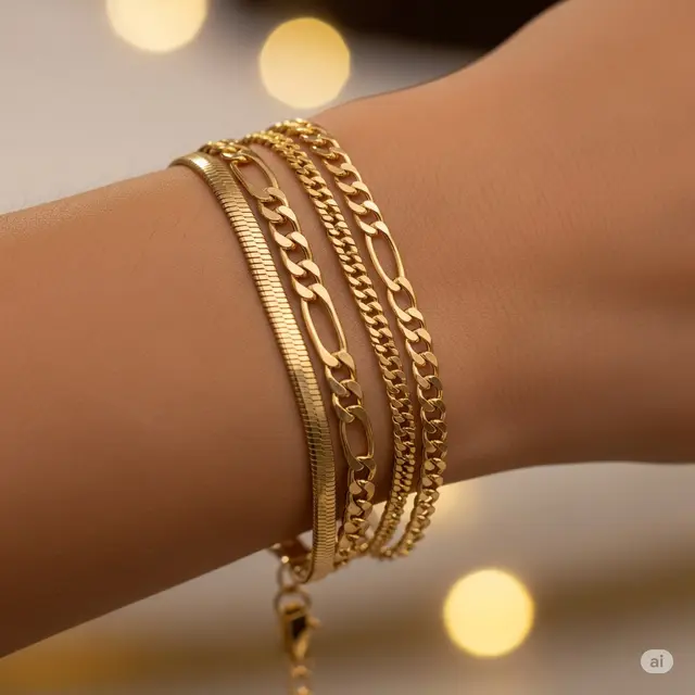 Gelang Multi Rantai Bertekstur Berbeda