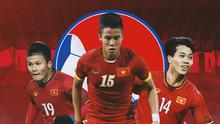 Timnas Vietnam - Nguyen Quang Hai, Que Ngoc Hai, Nguyen Cong Phuong (Bola.com/Adreanus Titus)