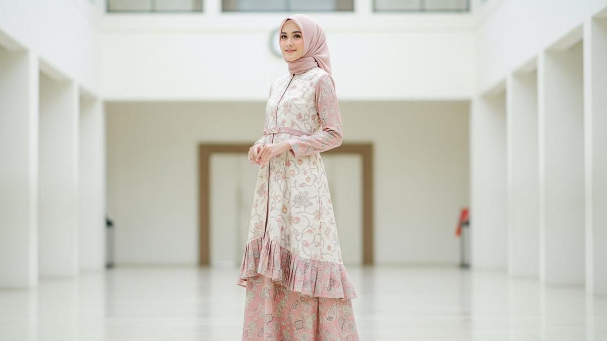 7 Model Gamis Batik Modern dengan Ruffle Minimalis di Bagian Hem, Elegan dan Trendi