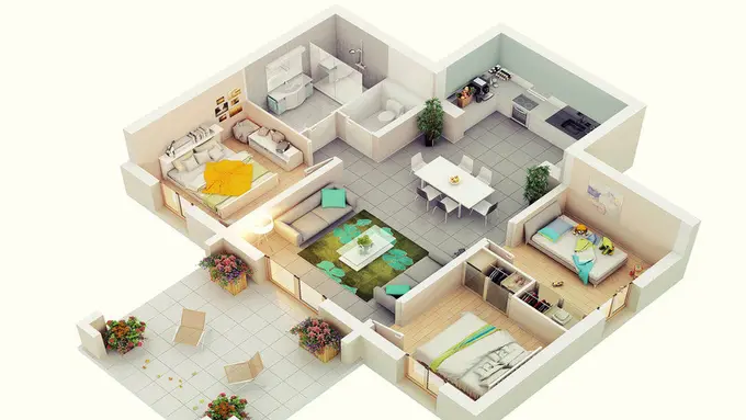 Desain Rumah Minimalis 7x9 dengan 3 Kamar yang Nyaman