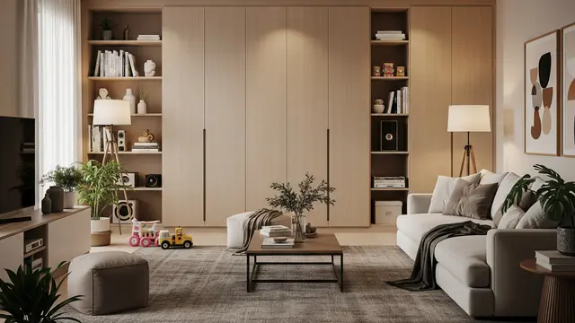 Ruang Keluarga dengan Kabinet Dinding Multifungsi