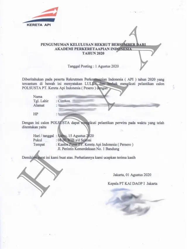 PT KAI mengingatkan kepada masyarakat untuk waspada akan penipuan yang mengatasnamakan rekrutmen KAI.