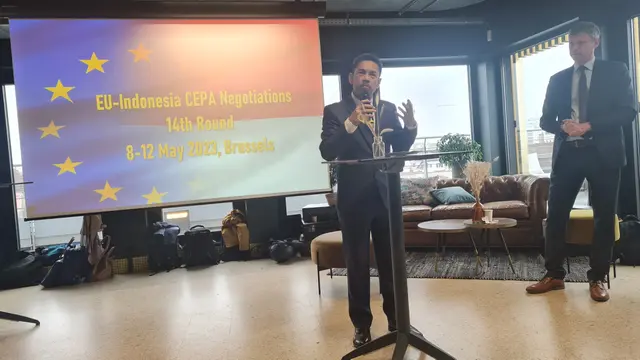 Dalam perundingan di Brussels Belgia pada 18—12 Mei 2023, Indonesia dan Uni Eropa (UE) berhasil menyelesaikan perundingan Indonesia—European Union Comprehensive Economic Partnership Agreement (I-EU CEPA) putaran ke-14. (Dok Kemendag)