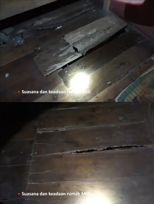 Karena rumah panggung, kayu digunakan sebagai lantai rumahnya. Tampak, beberapa bagian sudah mulai rapuh dan bolong karena termakan usia. [Youtube/Melly Lee]