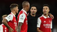Arsenal menjadi satu-satunya tim yang tidak terkalahkan hingga pekan kesepuluh Liga Inggris musim 2022/2023. Catatan mengagumkan tersebut tak lepas dari peran pelatih mereka, Mikel Arteta. Selama menukangi The Gunners, ia telah memakai jasa 50 pemain berbeda. Namun, ada beberapa pemain yang selalu menjadi kepercayaannya pada musim ini. Berikut daftarnya. (AFP/Adrian Dennis)