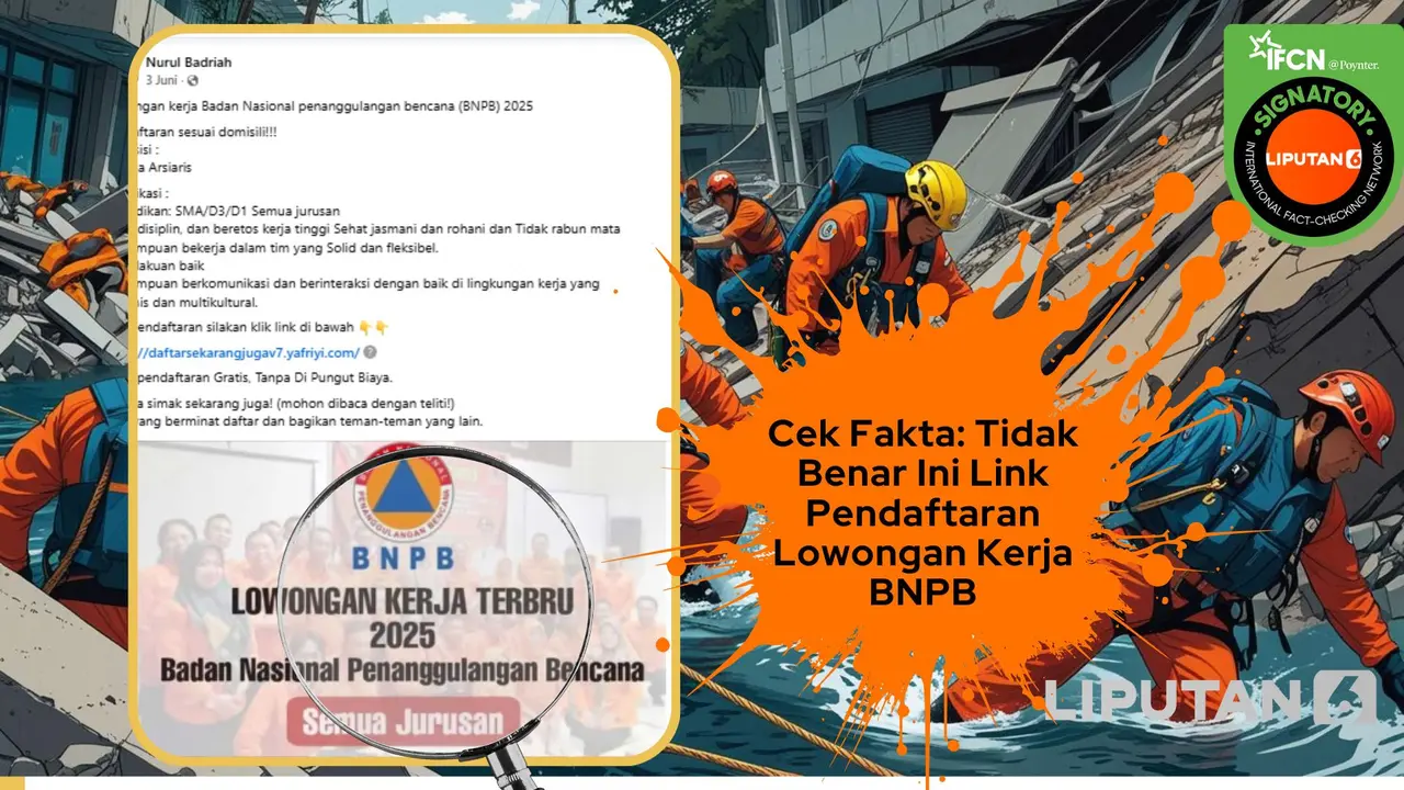 Tangkapan layar klaim link pendaftaran lowongan kerja BNPB