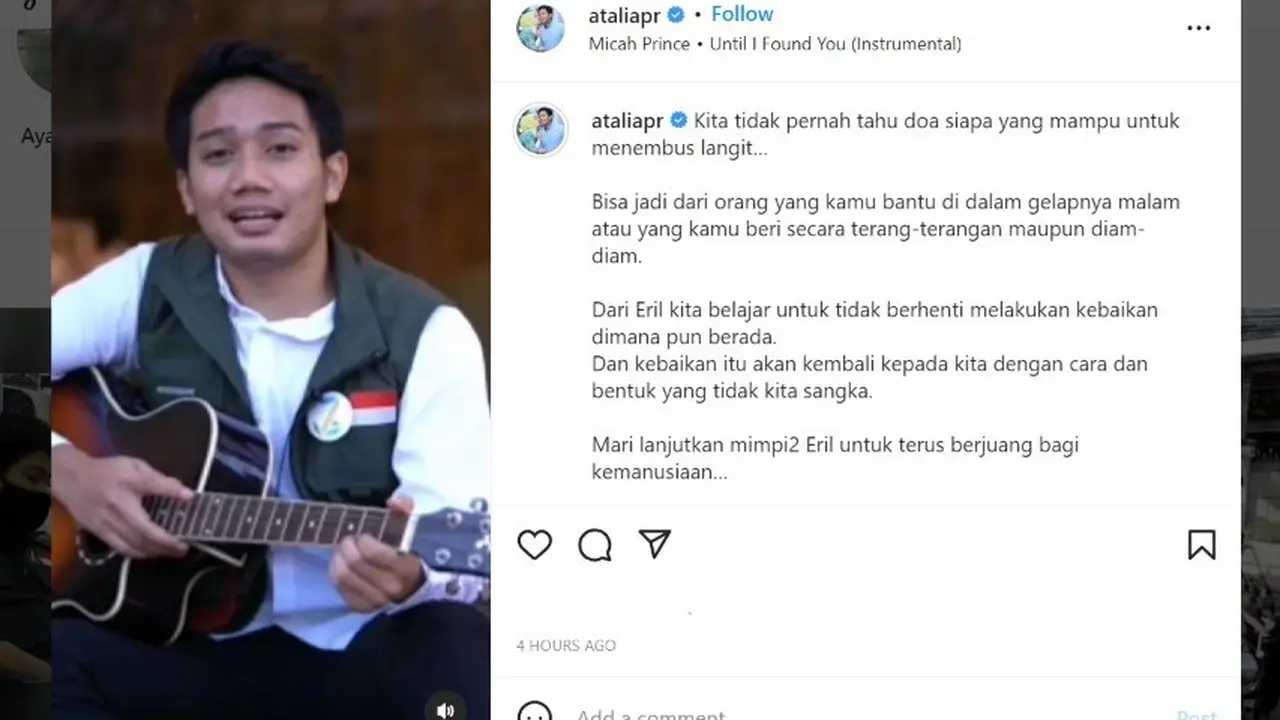 Istri Ridwan Kamil, Atalia Praratya Ajak Lanjutkan Mimpi Emmeril Kahn Mumtadz atau Eril Berjuang untuk Kemanusiaan.