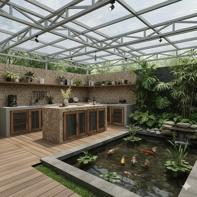 Model Dapur Outdoor Baja Ringan. Gemini