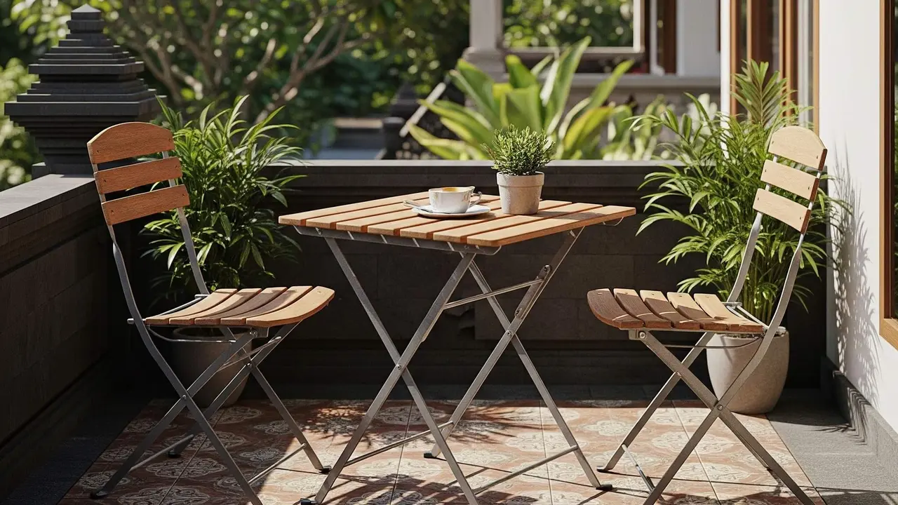 Teras Kecil dengan Meja Kopi Mini