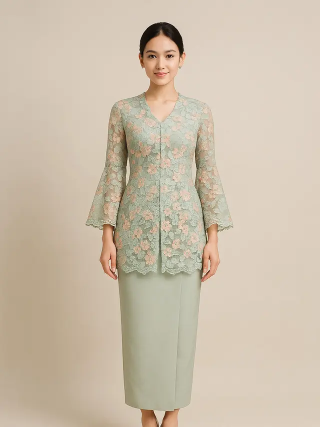 Model Kebaya Brokat Lengan Lonceng Belah