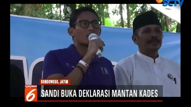 Sandiaga juga hadir untuk membuka kegiatan deklarasi mantan kepala desa yang mendukung Prabowo-Sandi.