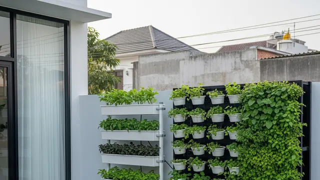 Desain Kebun Rumah di Desa Konsep Villa Modern (AI)
